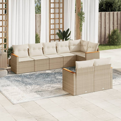 Set Divano da Giardino 8 pz con Cuscini Beige in Polyrattan - homemem39