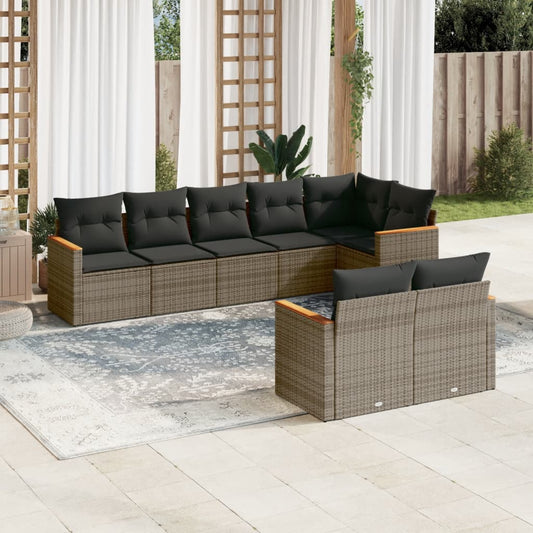 Set Divano da Giardino 8 pz con Cuscini Grigio in Polyrattan - homemem39