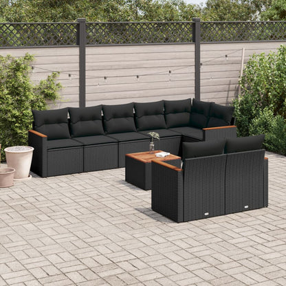 Set Divani da Giardino 9 pz con Cuscini Nero in Polyrattan - homemem39