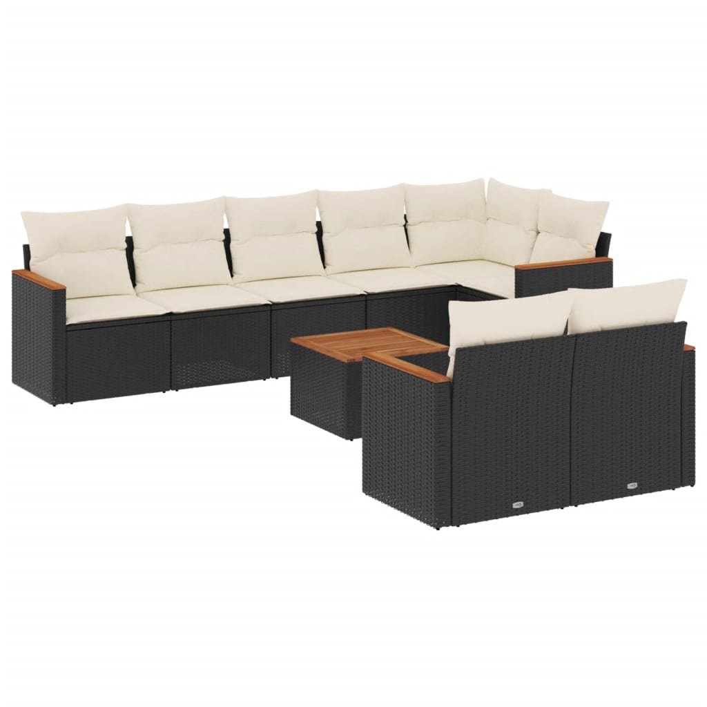 Set Divani da Giardino 9 pz con Cuscini Nero in Polyrattan - homemem39