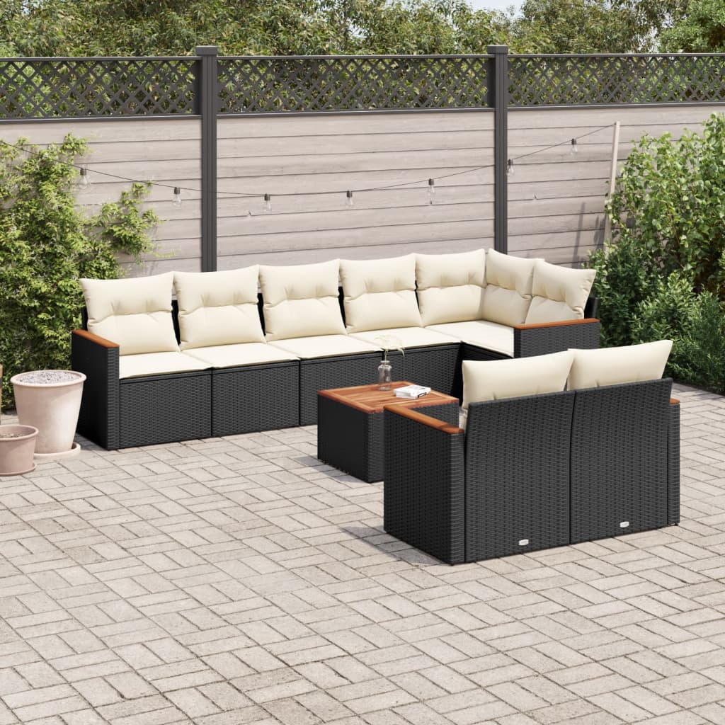 Set Divani da Giardino 9 pz con Cuscini Nero in Polyrattan - homemem39