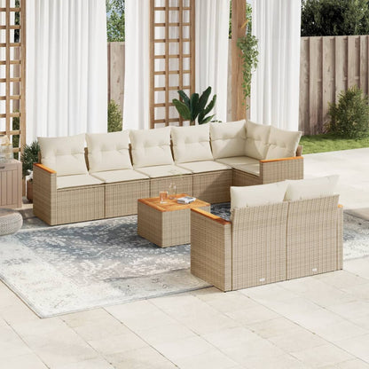 Set Divano da Giardino 9 pz con Cuscini Beige in Polyrattan - homemem39