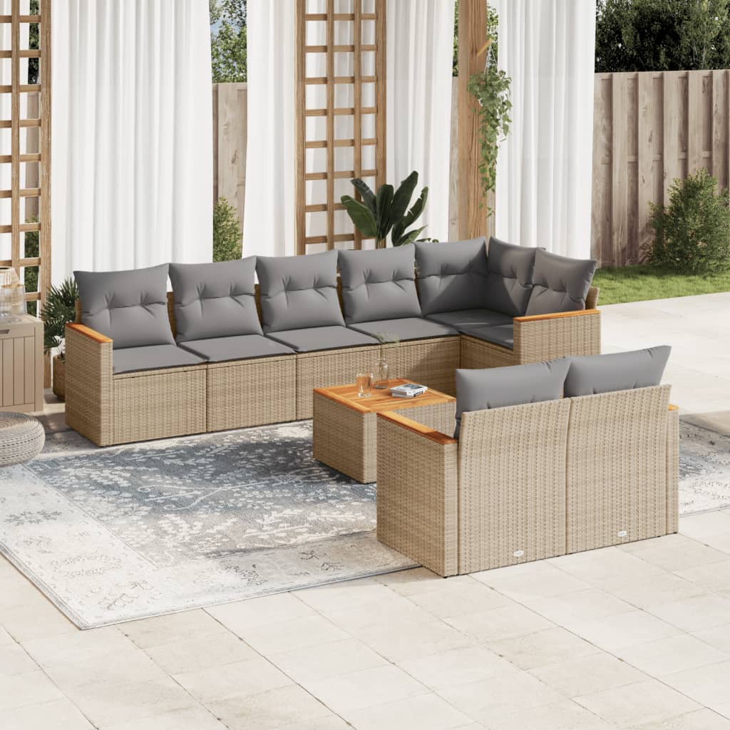 Set Divano da Giardino 9 pz con Cuscini Beige Misto Polyrattan - homemem39