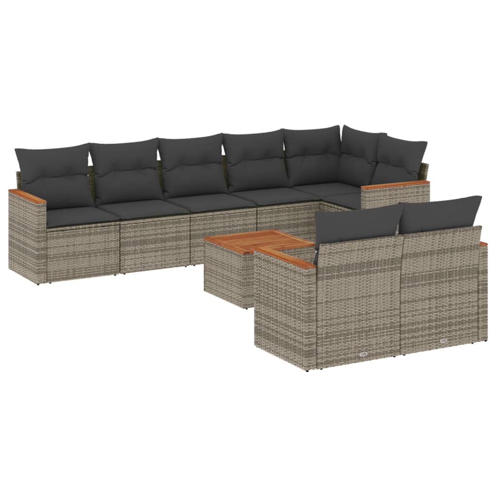 Set Divano da Giardino 9 pz con Cuscini Grigio in Polyrattan - homemem39