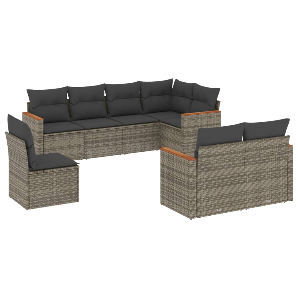 Set Divano da Giardino 8 pz con Cuscini Grigio in Polyrattan - homemem39
