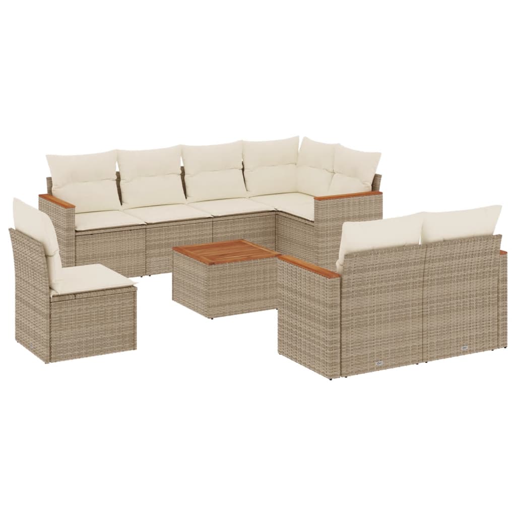 Set Divano da Giardino 9 pz con Cuscini Beige in Polyrattan - homemem39