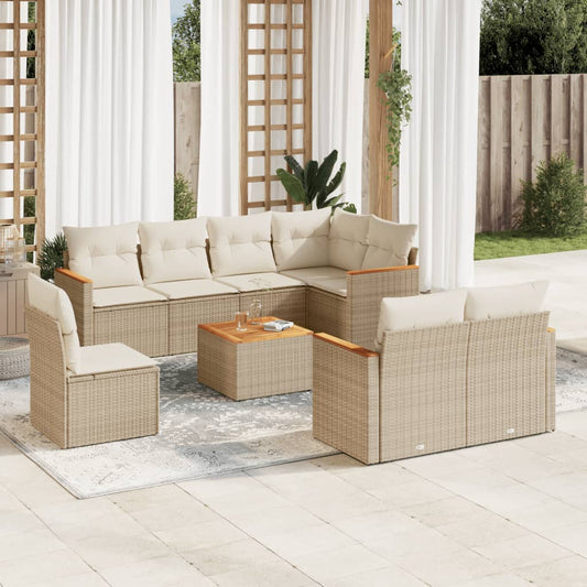 Set Divano da Giardino 9 pz con Cuscini Beige in Polyrattan - homemem39