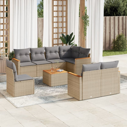 Set Divano da Giardino 9 pz con Cuscini Beige Misto Polyrattan - homemem39