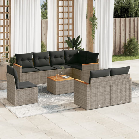Set Divano da Giardino 9 pz con Cuscini Grigio in Polyrattan - homemem39
