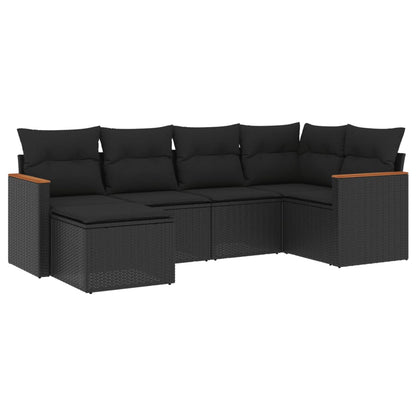 Set Divano da Giardino 6 pz con Cuscini Nero in Polyrattan | homemem39