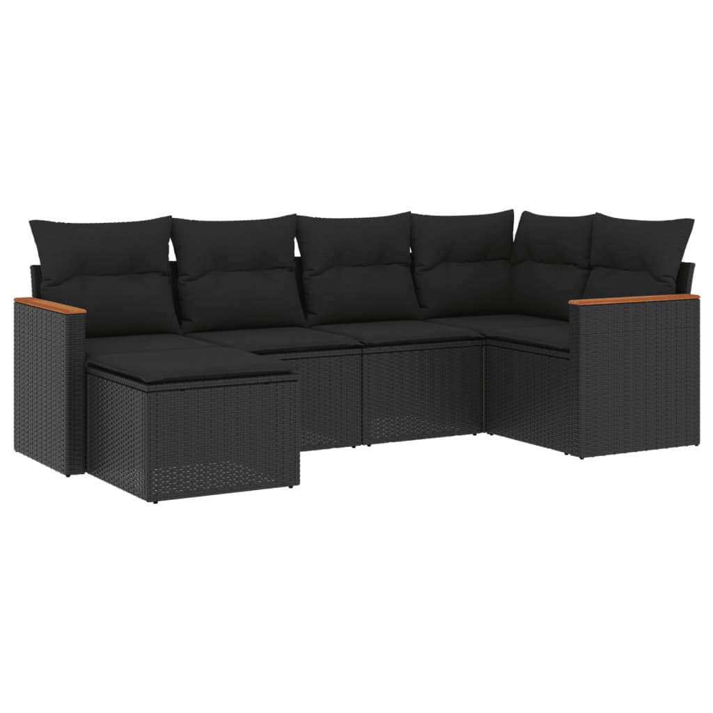 Set Divano da Giardino 6 pz con Cuscini Nero in Polyrattan - homemem39