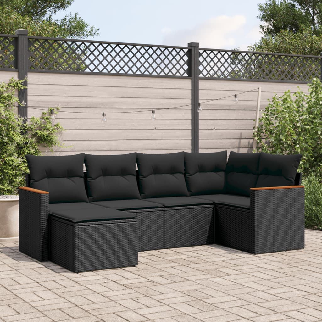 Set Divano da Giardino 6 pz con Cuscini Nero in Polyrattan - homemem39