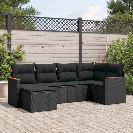 Set Divano da Giardino 6 pz con Cuscini Nero in Polyrattan - homemem39