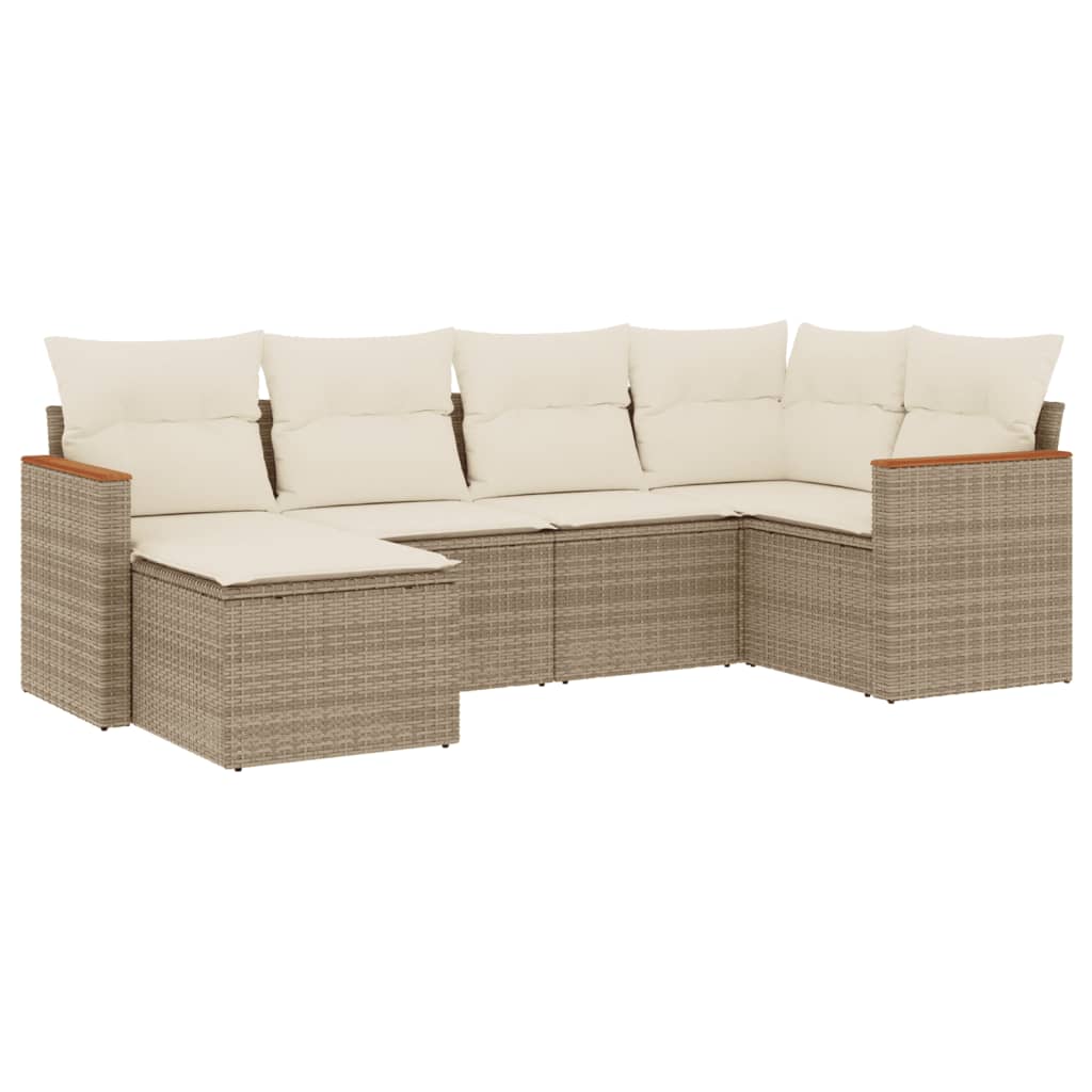 Set Divano da Giardino 6 pz con Cuscini Beige in Polyrattan - homemem39