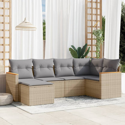 Set Divano da Giardino 6 pz con Cuscini Beige Misto Polyrattan - homemem39