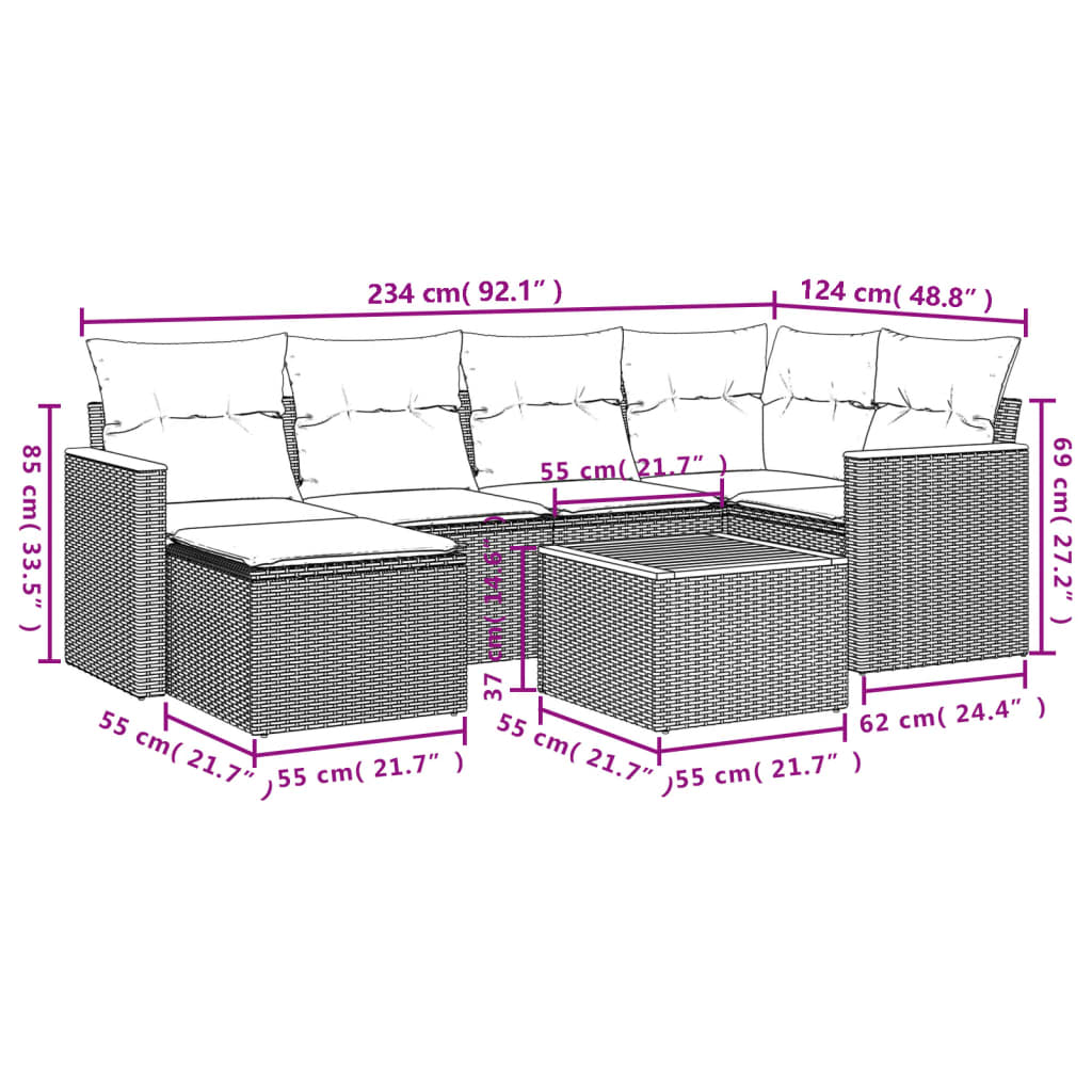 Set Divani da Giardino con Cuscini 7pz Nero Polyrattan - homemem39