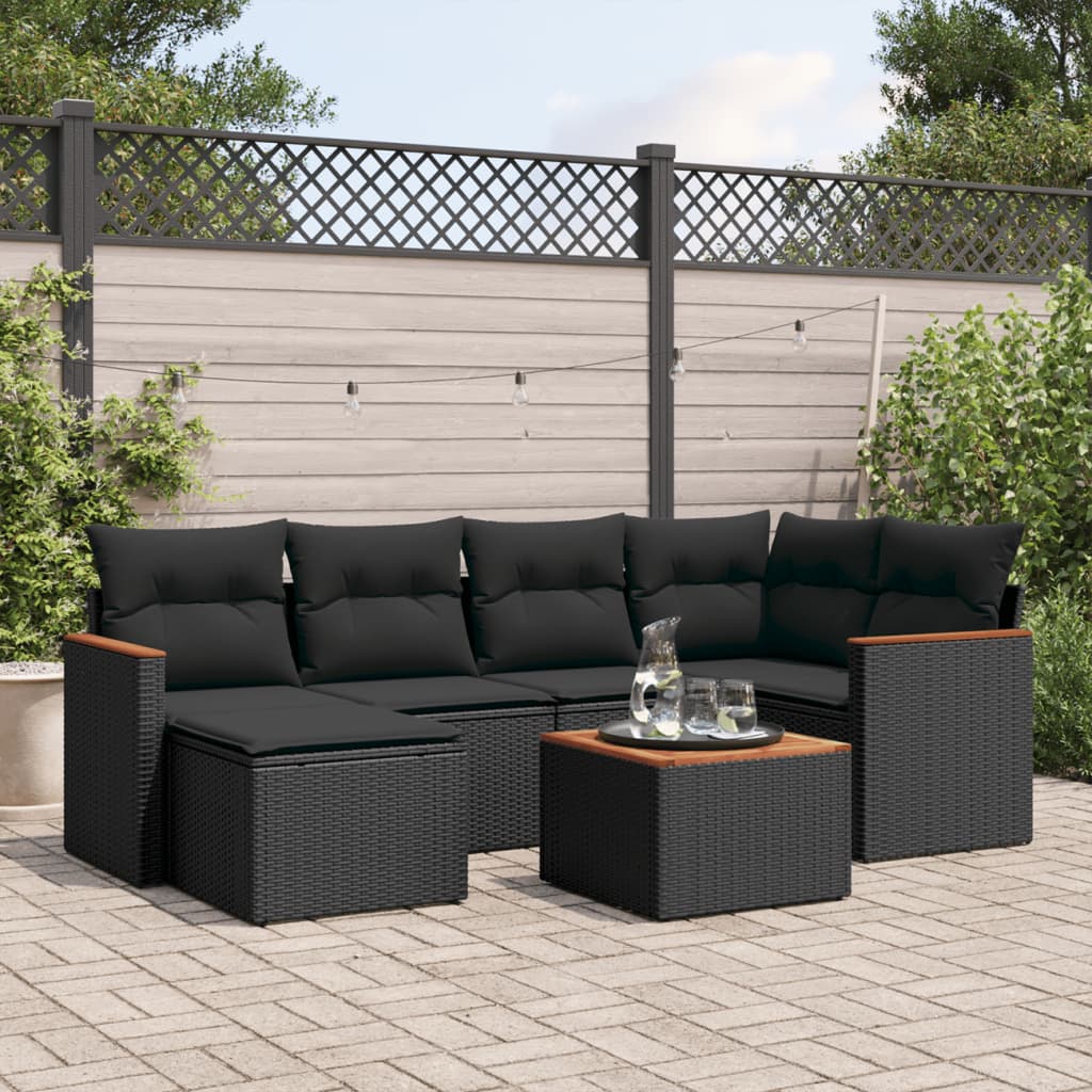 Set Divani da Giardino con Cuscini 7pz Nero Polyrattan - homemem39