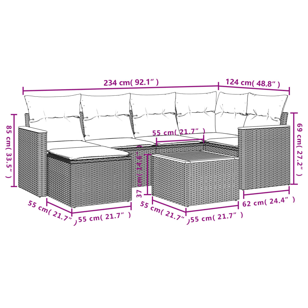 Set Divani da Giardino 7 pz con Cuscini Nero in Polyrattan | homemem39