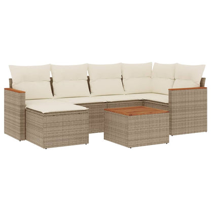 Set Divani da Giardino 7 pz con Cuscini Beige in Polyrattan - homemem39