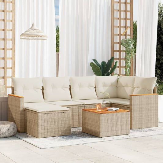 Set Divani da Giardino 7 pz con Cuscini Beige in Polyrattan - homemem39