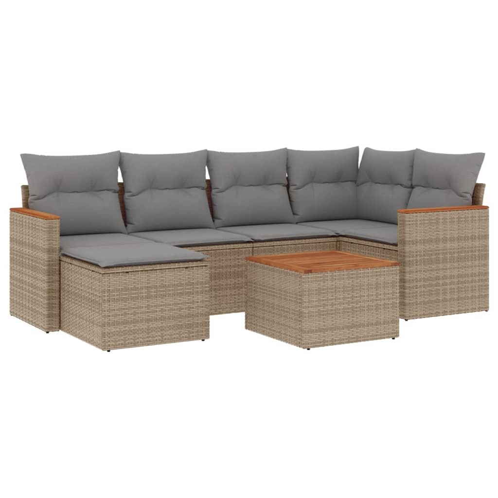 Set Divano da Giardino 7 pz con Cuscini Beige Misto Polyrattan - homemem39