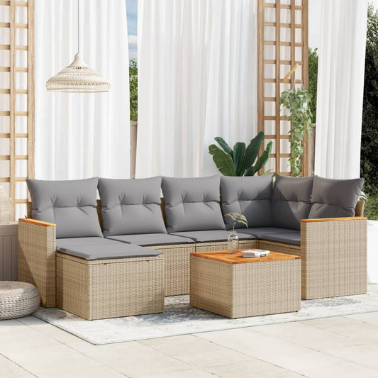 Set Divano da Giardino 7 pz con Cuscini Beige Misto Polyrattan - homemem39