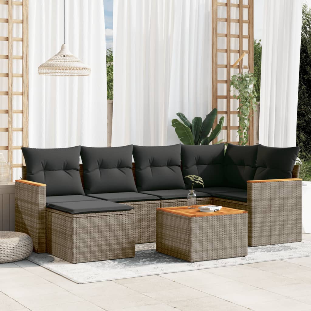 Set Divani da Giardino 7 pz con Cuscini Grigio in Polyrattan - homemem39