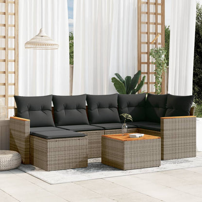 Set Divani da Giardino 7 pz con Cuscini Grigio in Polyrattan - homemem39