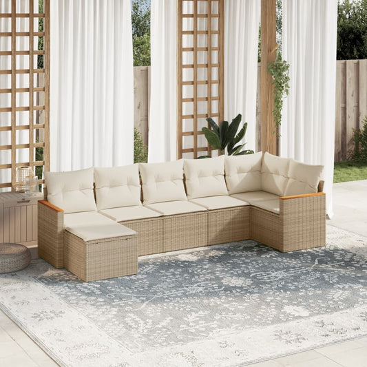 Set Divani da Giardino 7 pz con Cuscini Beige in Polyrattan - homemem39