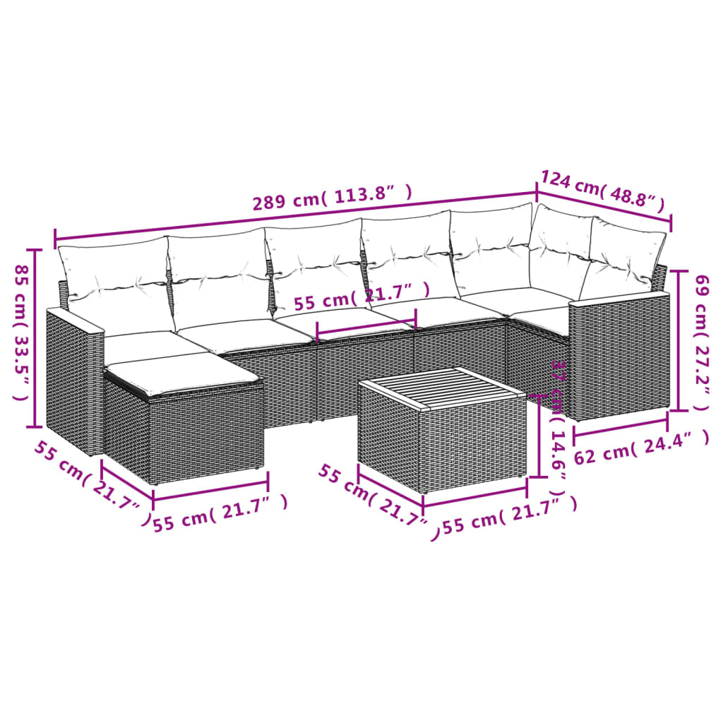 Set Divani da Giardino con Cuscini 8 pz Nero in Polyrattan | homemem39