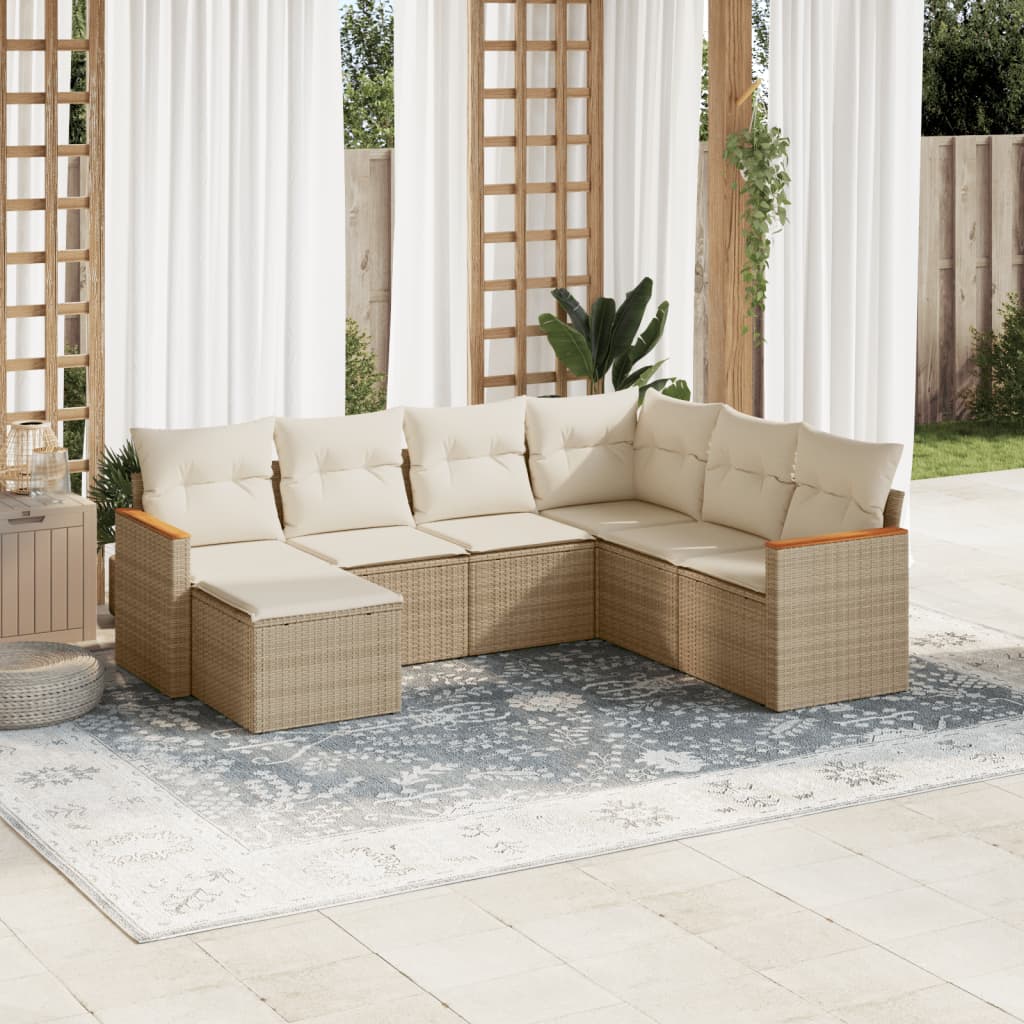 Set Divani da Giardino 7 pz con Cuscini Beige in Polyrattan - homemem39