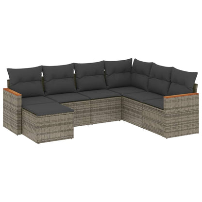 Set Divani da Giardino 7 pz con Cuscini Grigio in Polyrattan - homemem39