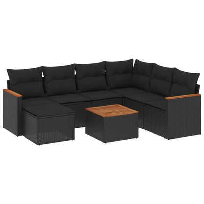 Set Divani da Giardino con Cuscini 8 pz Nero in Polyrattan - homemem39