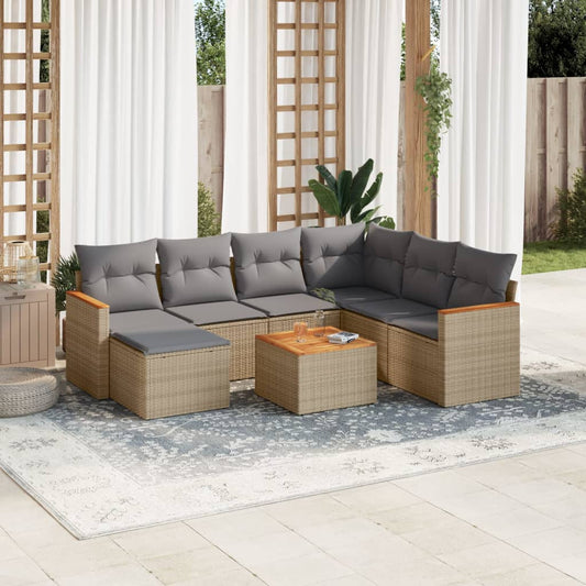 Set Divano da Giardino 8 pz con Cuscini Beige Misto Polyrattan - homemem39