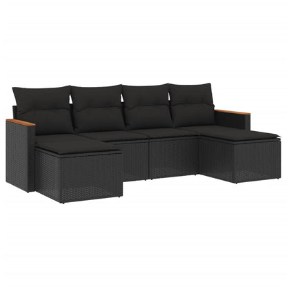 Set Divano da Giardino 6 pz con Cuscini Nero in Polyrattan - homemem39