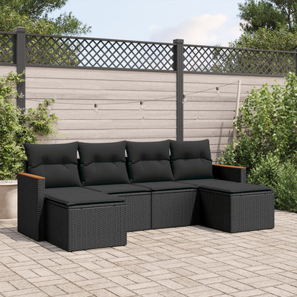 Set Divano da Giardino 6 pz con Cuscini Nero in Polyrattan - homemem39