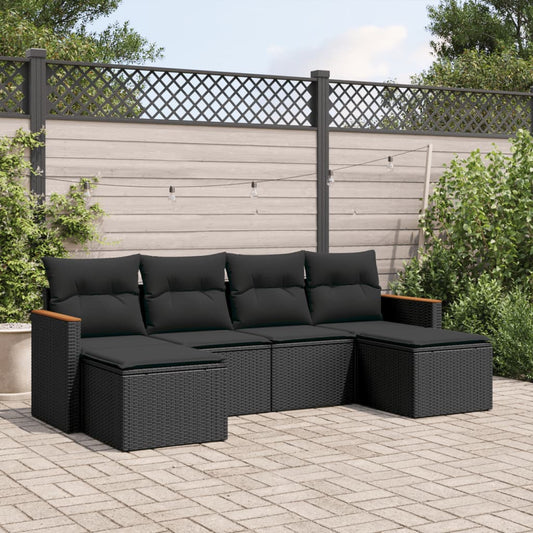 Set Divano da Giardino 6 pz con Cuscini Nero in Polyrattan - homemem39
