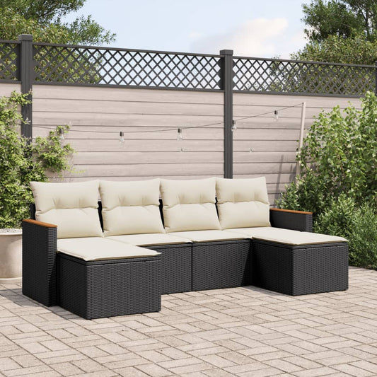 Set Divano da Giardino 6 pz con Cuscini Nero in Polyrattan - homemem39