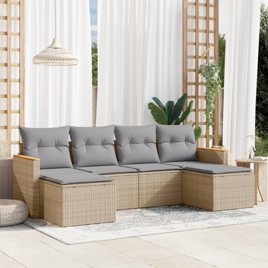 Set Divano da Giardino 6 pz con Cuscini Beige Misto Polyrattan - homemem39