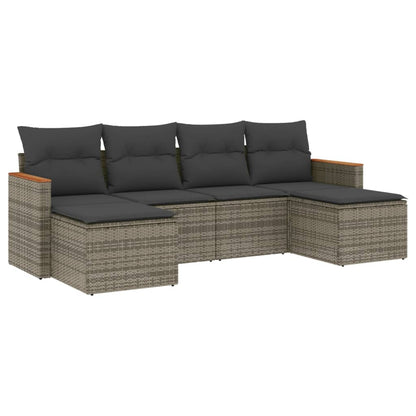 Set Divano da Giardino 6 pz con Cuscini Grigio in Polyrattan - homemem39