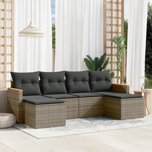 Set Divano da Giardino 6 pz con Cuscini Grigio in Polyrattan - homemem39