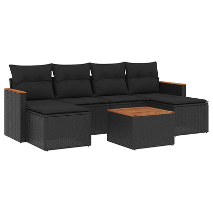 Set Divani da Giardino con Cuscini 7pz Nero Polyrattan | homemem39