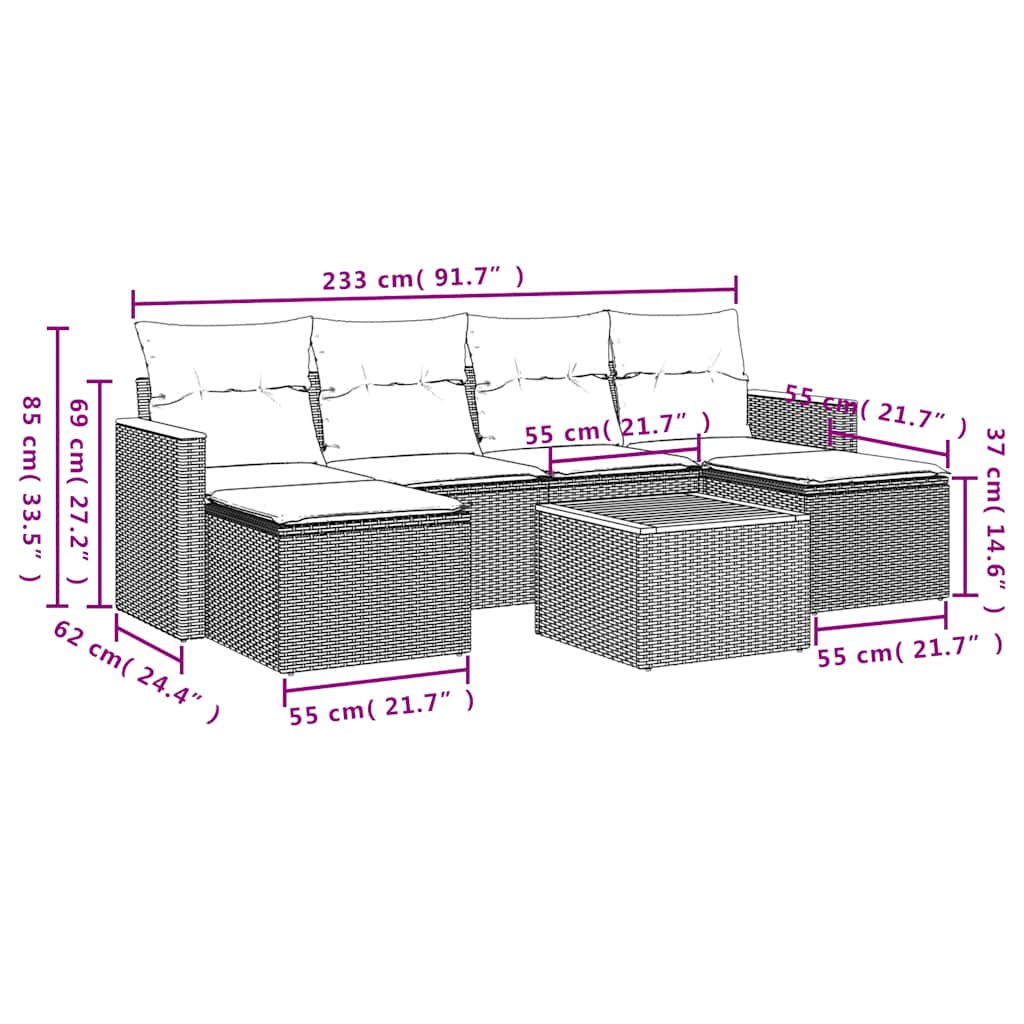 Set Divani da Giardino con Cuscini 7pz Nero Polyrattan | homemem39
