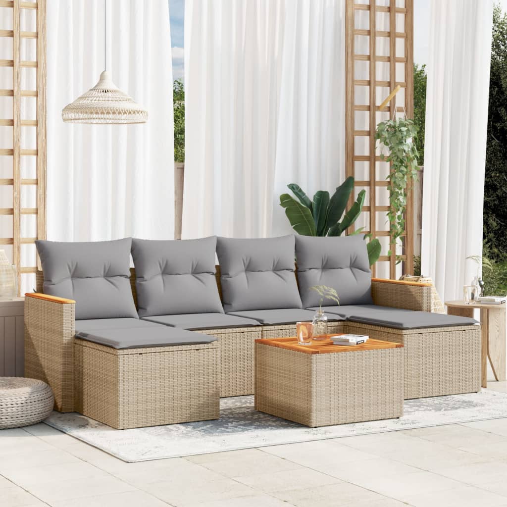 Set Divano da Giardino 7 pz con Cuscini Beige Misto Polyrattan - homemem39
