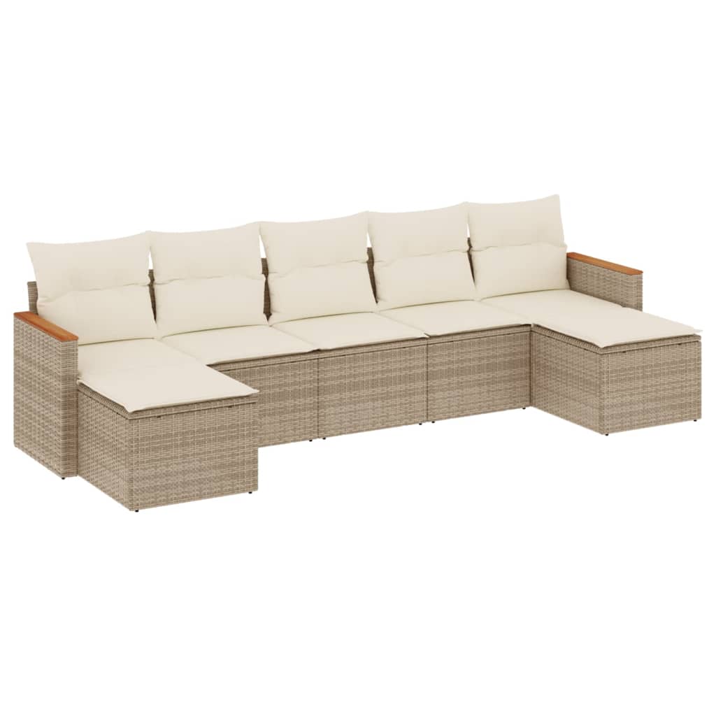 Set Divani da Giardino 7 pz con Cuscini Beige in Polyrattan - homemem39