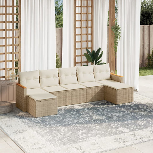 Set Divani da Giardino 7 pz con Cuscini Beige in Polyrattan - homemem39
