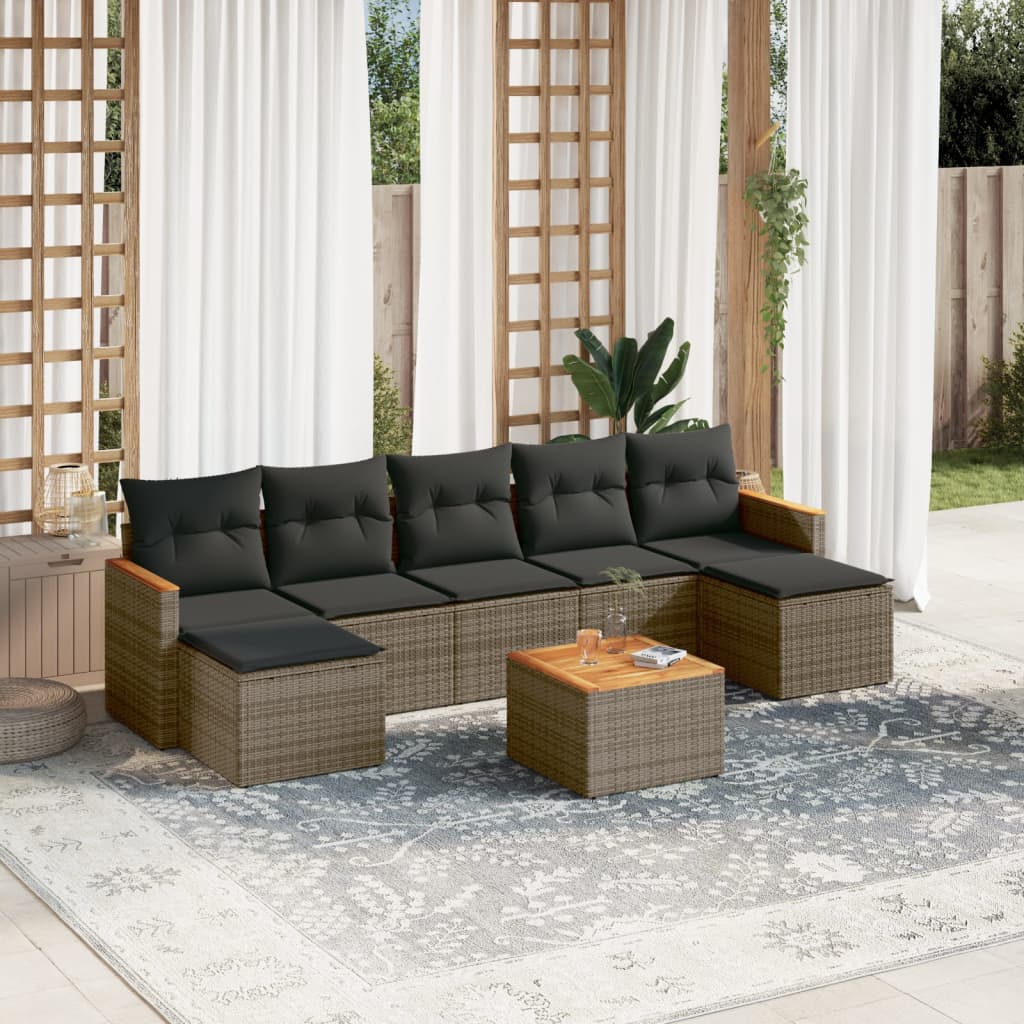Set Divano da Giardino 8 pz con Cuscini Grigio in Polyrattan - homemem39