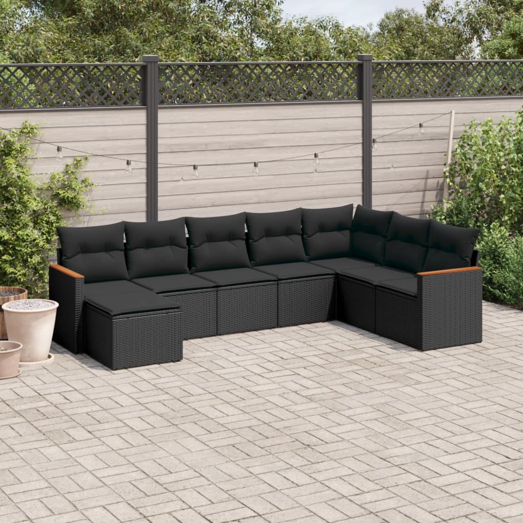Set Divani da Giardino con Cuscini 8 pz Nero in Polyrattan - homemem39