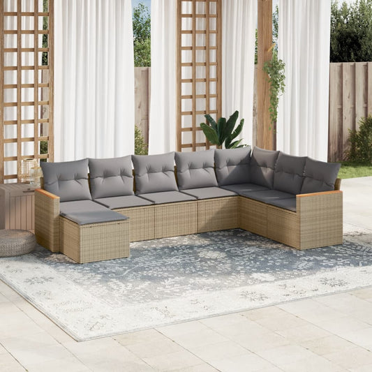 Set Divano da Giardino 8 pz con Cuscini Beige Misto Polyrattan - homemem39