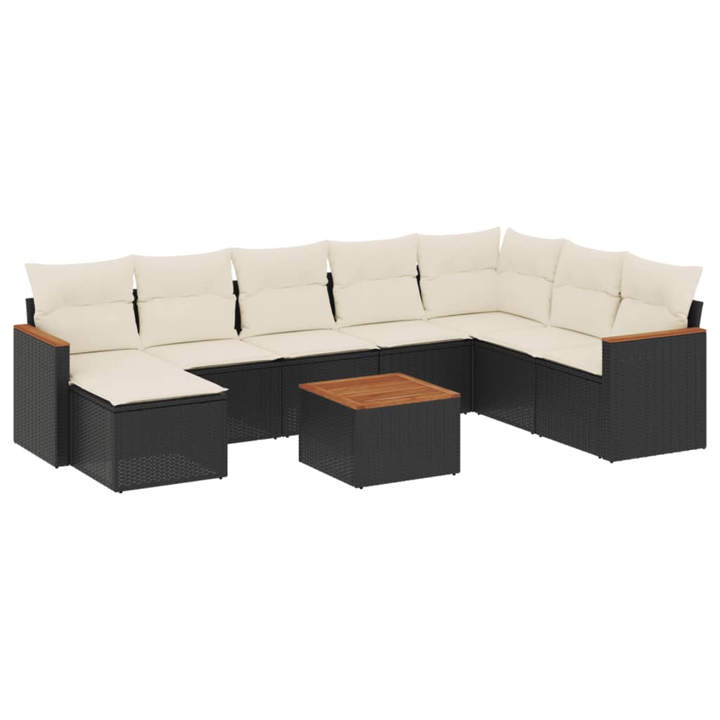 Set Divani da Giardino 9 pz con Cuscini Nero in Polyrattan - homemem39